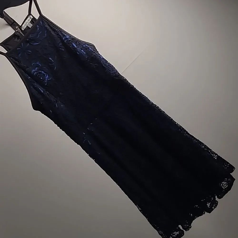 Charlotte russe sz S racerback black lace dress with neon blue lining